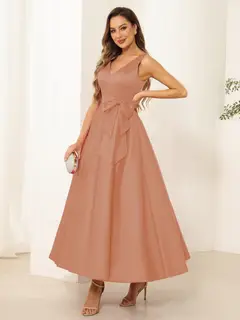 A-Line/Princess V Neck Sleeveless Long Evening Dresses with Bow Knot — view 60
