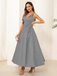 A-Line/Princess V Neck Sleeveless Long Evening Dresses with Bow Knot — view 61