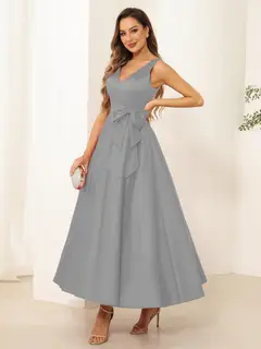 A-Line/Princess V Neck Sleeveless Long Evening Dresses with Bow Knot — view 62