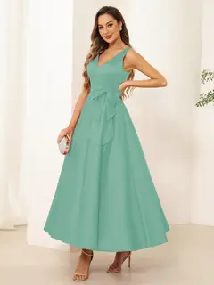A-Line/Princess V Neck Sleeveless Long Evening Dresses with Bow Knot — view 64
