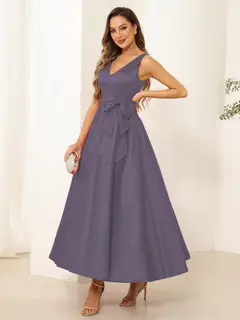 A-Line/Princess V Neck Sleeveless Long Evening Dresses with Bow Knot — view 66