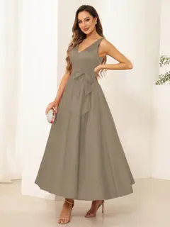 A-Line/Princess V Neck Sleeveless Long Evening Dresses with Bow Knot — view 67