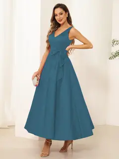 A-Line/Princess V Neck Sleeveless Long Evening Dresses with Bow Knot — view 68
