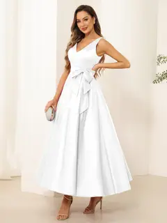 A-Line/Princess V Neck Sleeveless Long Evening Dresses with Bow Knot — view 70