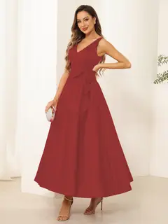 A-Line/Princess V Neck Sleeveless Long Evening Dresses with Bow Knot — view 71