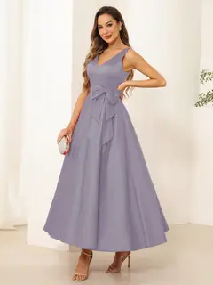 A-Line/Princess V Neck Sleeveless Long Evening Dresses with Bow Knot — view 72