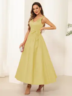 A-Line/Princess V Neck Sleeveless Long Evening Dresses with Bow Knot — view 73