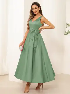 A-Line/Princess V Neck Sleeveless Long Evening Dresses with Bow Knot — view 74