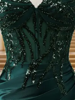 Sparkly Trumpet/Mermaid Spaghetti Straps Long Evening Dresses with Side Slit — view 4