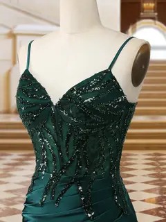 Sparkly Trumpet/Mermaid Spaghetti Straps Long Evening Dresses with Side Slit — view 5
