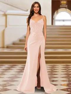 Sparkly Trumpet/Mermaid Spaghetti Straps Long Evening Dresses with Side Slit — view 29