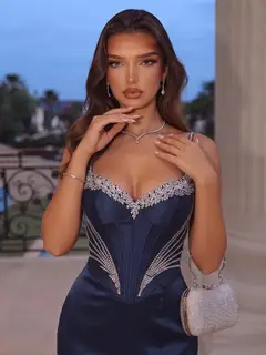 Trumpet/Mermaid Spaghetti Straps Sweetheart Floor-Length Long Evening Dresses with rhinestone — view 3