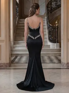 Trumpet/Mermaid Spaghetti Straps Sleeveless Floor-Length Evening Dresses with Beading — view 2