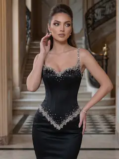 Trumpet/Mermaid Spaghetti Straps Sleeveless Floor-Length Evening Dresses with Beading — view 3