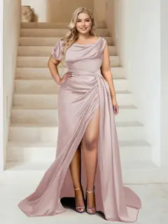 Trumpet/Mermaid Off-the-Shoulder Sweep Train Plus Size Bridesmaid Dresses with Split Side & Ruffles — view 40