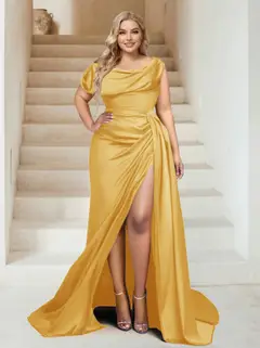 Trumpet/Mermaid Off-the-Shoulder Sweep Train Plus Size Bridesmaid Dresses with Split Side & Ruffles — view 52