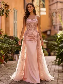 Trumpet/Mermaid Strapless Sweetheart Long Prom Dresses with Beading & Embroidery — view 1