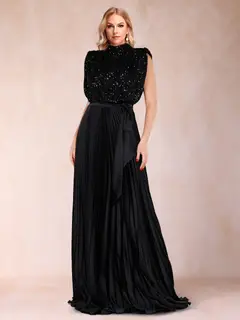 A-Line/Princess High Neck Sleeveless Mother of the Bride Dresses with Sequins & Ruffles — view 1