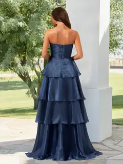 A-Line/Princess Strapless Ruffle Tiered Prom Dresses with Split Side — view 2