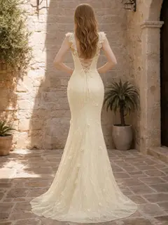 Trumpet/Mermaid Sweetheart Sleeveless Long Prom Dresses with Appliques & 3D Flowers — view 2