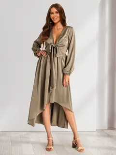 A-Line/Princess Plunging V-Neck Long Sleeves Wrap Bridesmaid Dresses — view 1