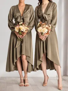 A-Line/Princess Plunging V-Neck Long Sleeves Wrap Bridesmaid Dresses — view 3