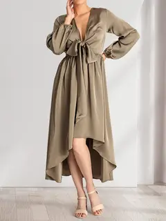A-Line/Princess Plunging V-Neck Long Sleeves Wrap Bridesmaid Dresses — view 4