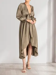 A-Line/Princess Plunging V-Neck Long Sleeves Wrap Bridesmaid Dresses — view 5