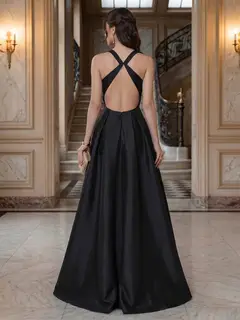 A-Line/Princess V-Neck Sleeveless Prom Dresses with Ruffles — view 2