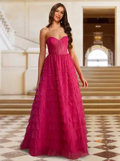A-Line/Princess Strapless Sleeveless Evening Dresses with Ruffles — view 1