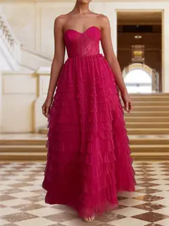 A-Line/Princess Strapless Sleeveless Evening Dresses with Ruffles — view 3