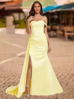 Trumpet/Mermaid Off-the-Shoulder Short Sleeves Split Side Prom Dresses — view 1