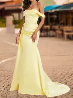 Trumpet/Mermaid Off-the-Shoulder Short Sleeves Split Side Prom Dresses — view 3