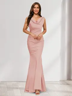 Trumpet/Mermaid V-Neck Sleeveless Evening Dresses With Sash — view 17