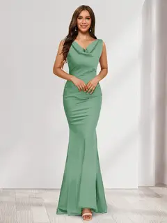 Trumpet/Mermaid V-Neck Sleeveless Evening Dresses With Sash — view 20