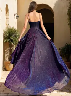 A-Line/Princess Spaghetti Straps Floor-Length Prom Dresses with Sequins — view 2