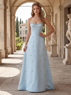 A-Line/Princess Strapless Sleeveless Floor-Length Evening Dresses with Embroidery & Rhinestone — view 1
