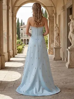 A-Line/Princess Strapless Sleeveless Floor-Length Evening Dresses with Embroidery & Rhinestone — view 2