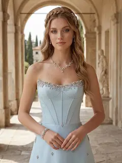 A-Line/Princess Strapless Sleeveless Floor-Length Evening Dresses with Embroidery & Rhinestone — view 3