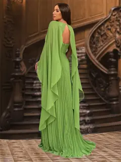 A-Line/Princess Straps Pleated Evening Dresses with Overlay Cap — view 2
