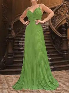 A-Line/Princess Straps Pleated Evening Dresses with Overlay Cap — view 3