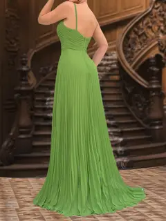 A-Line/Princess Straps Pleated Evening Dresses with Overlay Cap — view 4