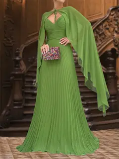 A-Line/Princess Straps Pleated Evening Dresses with Overlay Cap — view 5