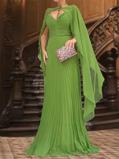 A-Line/Princess Straps Pleated Evening Dresses with Overlay Cap — view 6