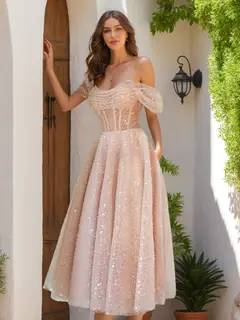 A-Line/Princess Off-the-Shoulder Sleeveless Ruched Prom Dresses — view 1