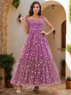 A-Line/Princess Spaghetti Straps Long Prom Dresses with Ruffles — view 1