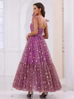 A-Line/Princess Spaghetti Straps Long Prom Dresses with Ruffles — view 2