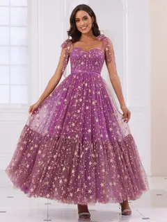 A-Line/Princess Spaghetti Straps Long Prom Dresses with Ruffles — view 3