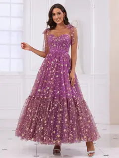 A-Line/Princess Spaghetti Straps Long Prom Dresses with Ruffles — view 4