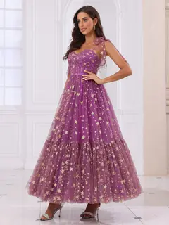 A-Line/Princess Spaghetti Straps Long Prom Dresses with Ruffles — view 5